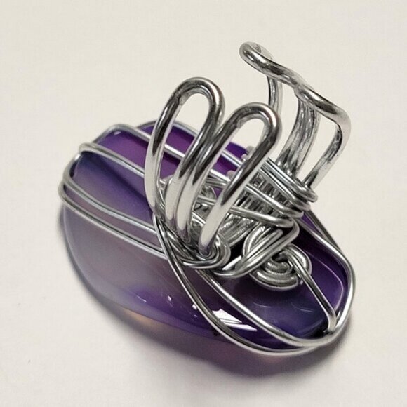 Purple Agate Ring Adjustable Band Handmade Semi Precious Ring - Picture 5 of 9